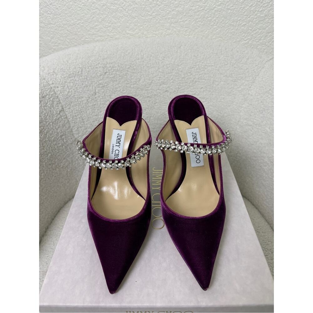 Jimmy Choo bing Purple Velvet Crystal-Strap Pointed Toe Heels 38.5 - Picture 5 of 8